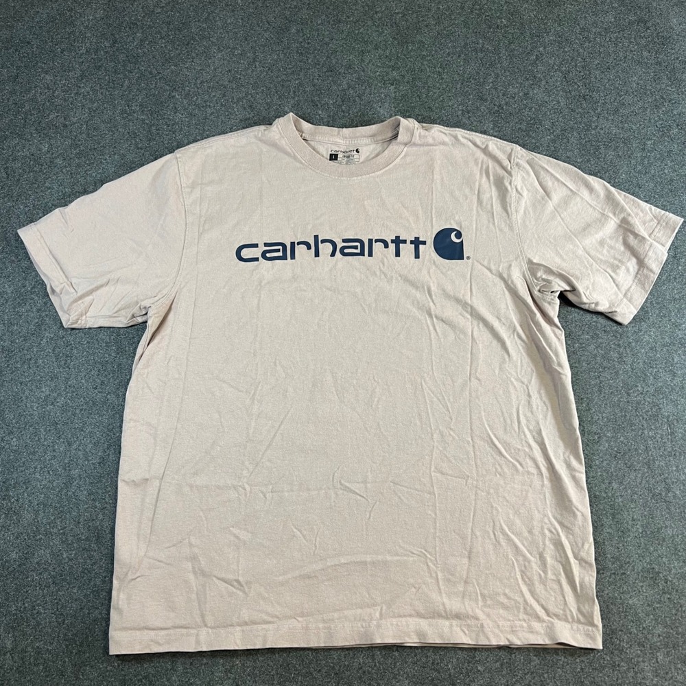 Carhartt Mens Loose Fit Graphic Logo T-Shirt Tan Beige Large Workwear Casual